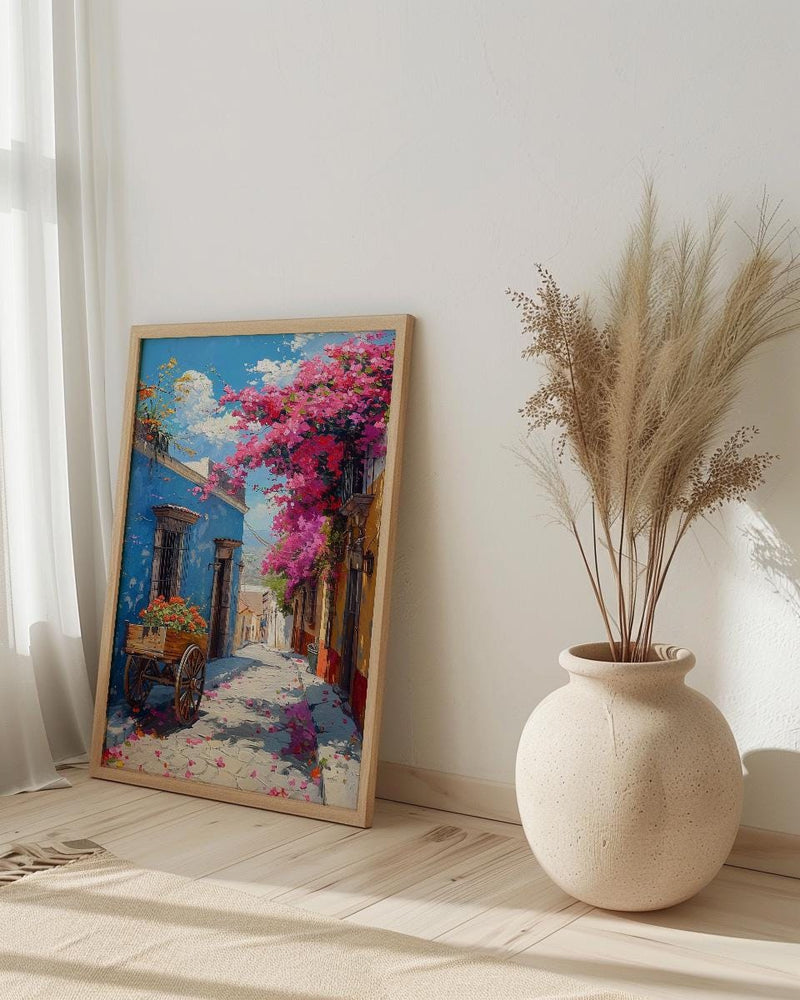 San Miguel Art Print, Pink Floral Decor - Bougainvillea Street