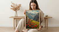 Peru Andean Wall Art, Inca Stone Decor - Red Floral Landscape