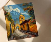 Antigua Spring Poster, Yellow Arch Decor - Volcano Landscape