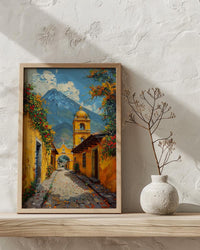 Antigua Spring Poster, Yellow Arch Decor - Volcano Landscape