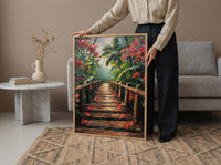 Costa Rica Jungle Poster, Red Heliconia Decor - Bridge Landscape
