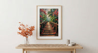 Costa Rica Jungle Poster, Red Heliconia Decor - Bridge Landscape