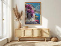 Byblos Coastal Poster, Ancient Harbor Decor - Purple Floral Art