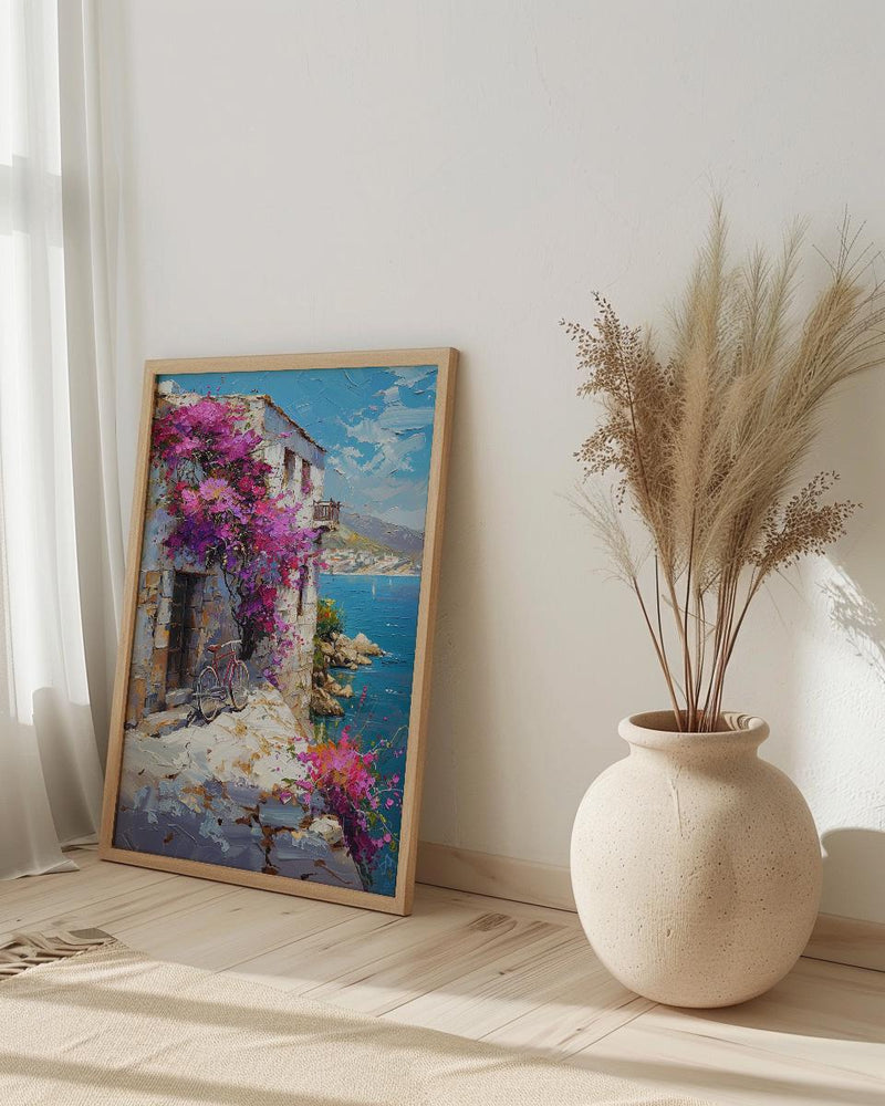 Byblos Coastal Poster, Ancient Harbor Decor - Purple Floral Art