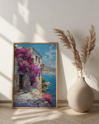 Byblos Coastal Poster, Ancient Harbor Decor - Purple Floral Art