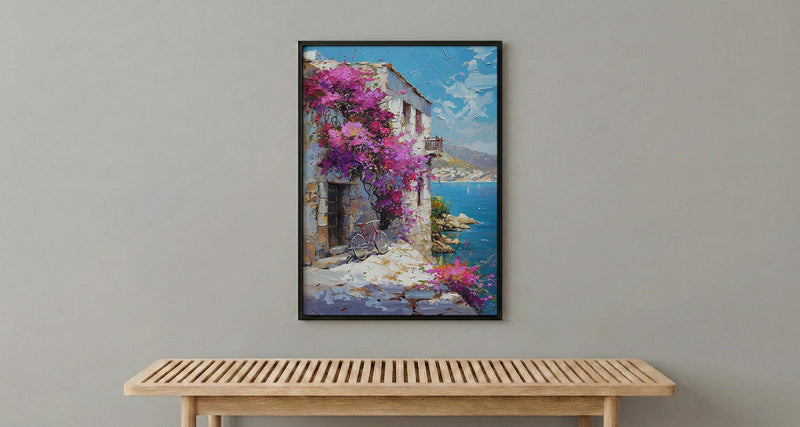Byblos Coastal Poster, Ancient Harbor Decor - Purple Floral Art