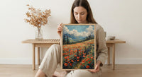 Iraqi Mountain Art Print, Red Poppy Decor - Green Hills Landscape