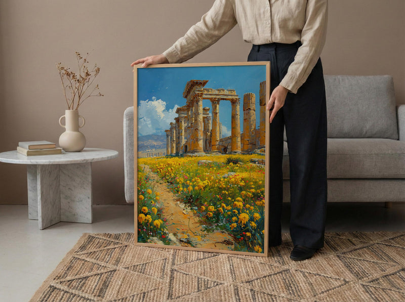 Jerash Wall Art, Ancient Ruins Wall Decor - Yellow Mustard Print