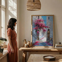 Bahrain Coastal Poster, Pink Bougainvillea - Carved Door Decor
