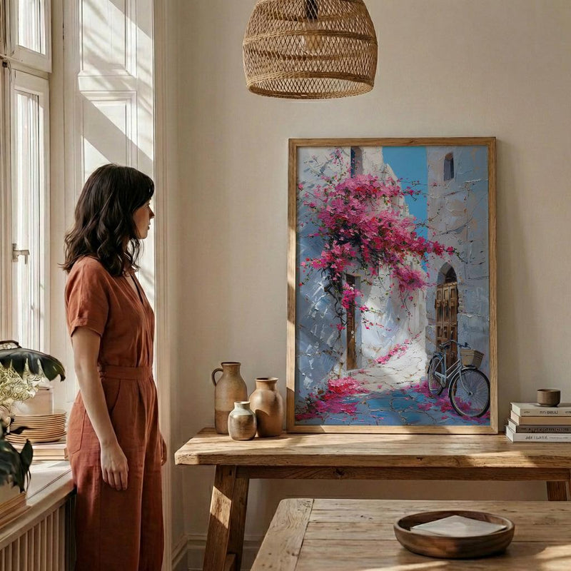 Bahrain Coastal Poster, Pink Bougainvillea - Carved Door Decor