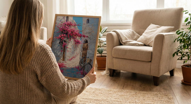 Bahrain Coastal Poster, Pink Bougainvillea - Carved Door Decor