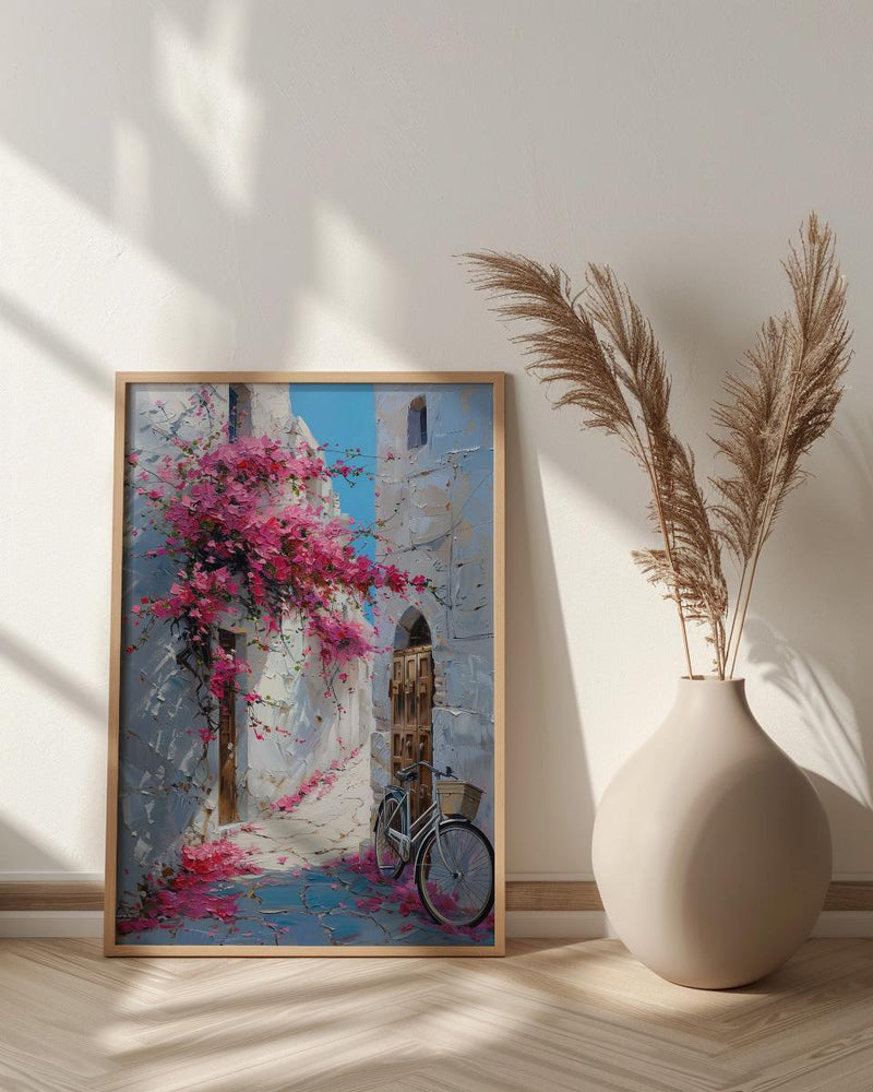 Bahrain Coastal Poster, Pink Bougainvillea - Carved Door Decor