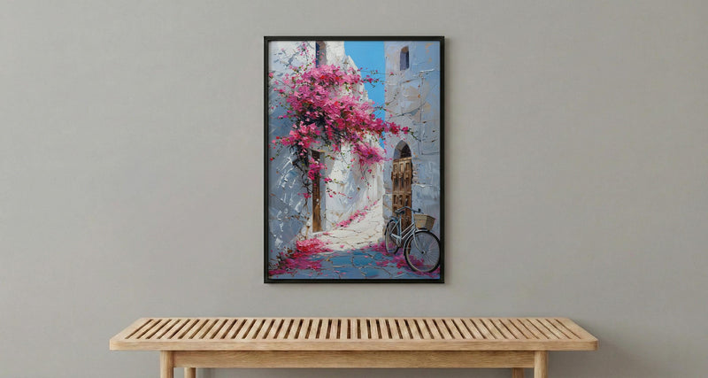 Bahrain Coastal Poster, Pink Bougainvillea - Carved Door Decor