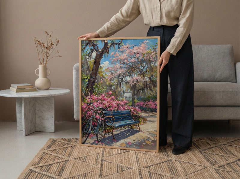 Savannah Spring Poster, Georgia Travel Decor - Azalea Flower Art