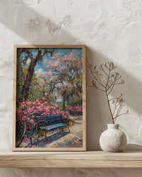 Savannah Spring Poster, Georgia Travel Decor - Azalea Flower Art