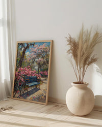 Savannah Spring Poster, Georgia Travel Decor - Azalea Flower Art