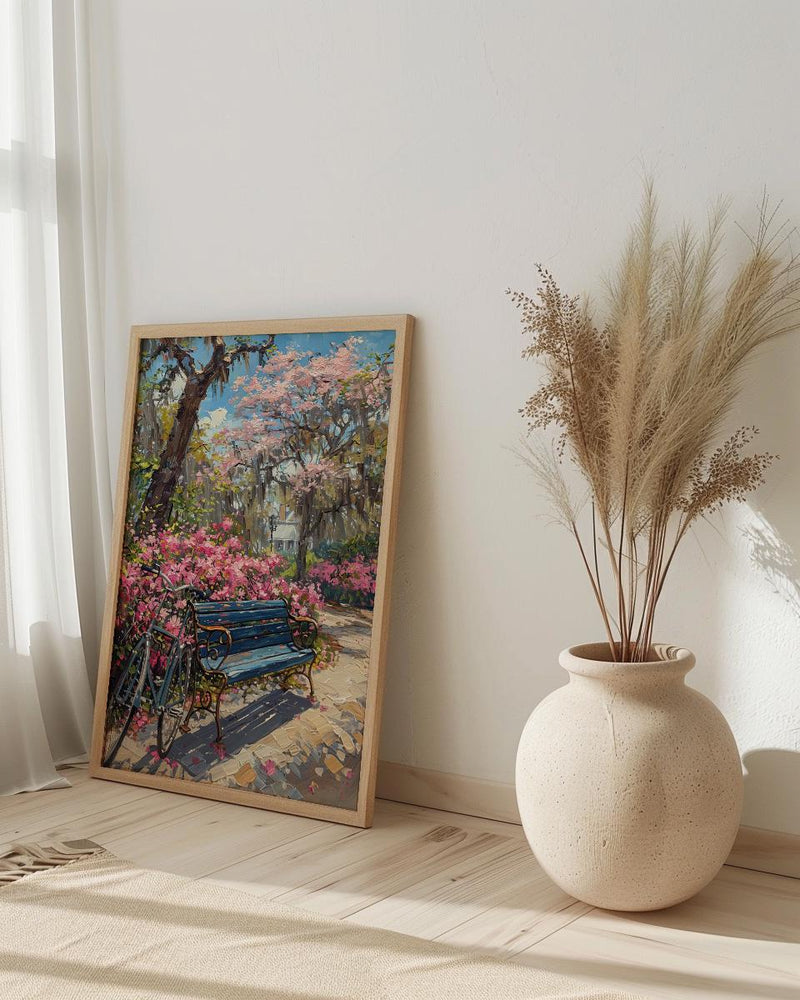 Savannah Spring Poster, Georgia Travel Decor - Azalea Flower Art