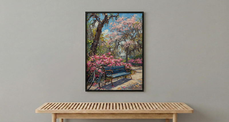 Savannah Spring Poster, Georgia Travel Decor - Azalea Flower Art