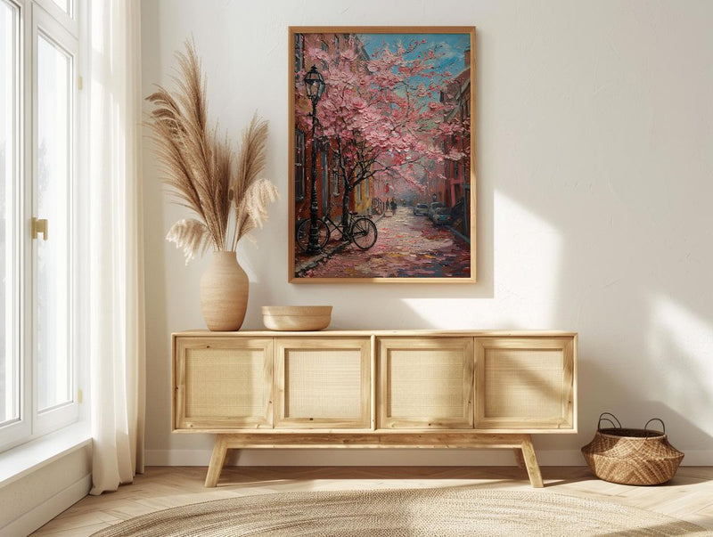 Boston Beacon Hill Art Print, Pink Magnolia Decor - Spring Poster