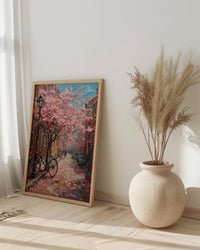 Boston Beacon Hill Art Print, Pink Magnolia Decor - Spring Poster