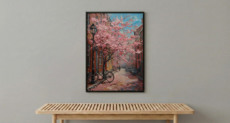 Boston Beacon Hill Art Print, Pink Magnolia Decor - Spring Poster