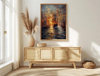 Boston Harbor Art Print, Colonial Ship Decor - Historic Americana Landscape