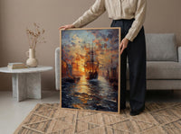 Boston Harbor Art Print, Colonial Ship Decor - Historic Americana Landscape