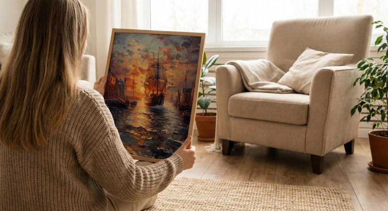 Boston Harbor Art Print, Colonial Ship Decor - Historic Americana Landscape
