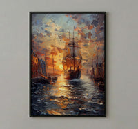 Boston Harbor Art Print, Colonial Ship Decor - Historic Americana Landscape