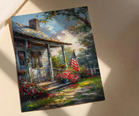 Americana Porch Wall Art, Vintage American Flag Decor - Nostalgic Country Print