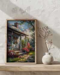 Americana Porch Wall Art, Vintage American Flag Decor - Nostalgic Country Print