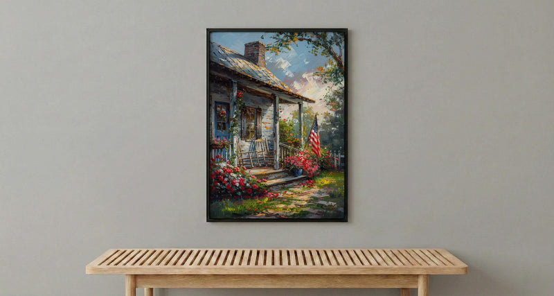Americana Porch Wall Art, Vintage American Flag Decor - Nostalgic Country Print