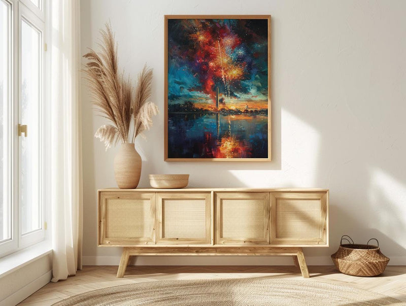 Washington Monument Poster, 4th of July Fireworks Decor - Patriotic City Art