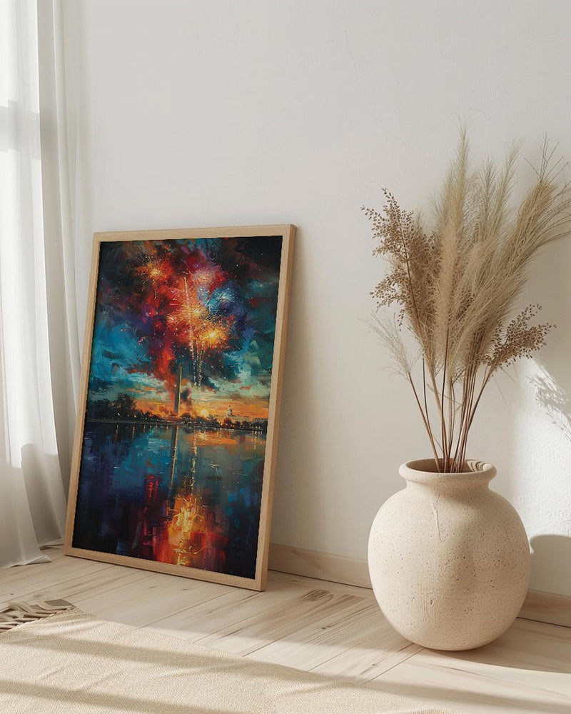 Washington Monument Poster, 4th of July Fireworks Decor - Patriotic City Art