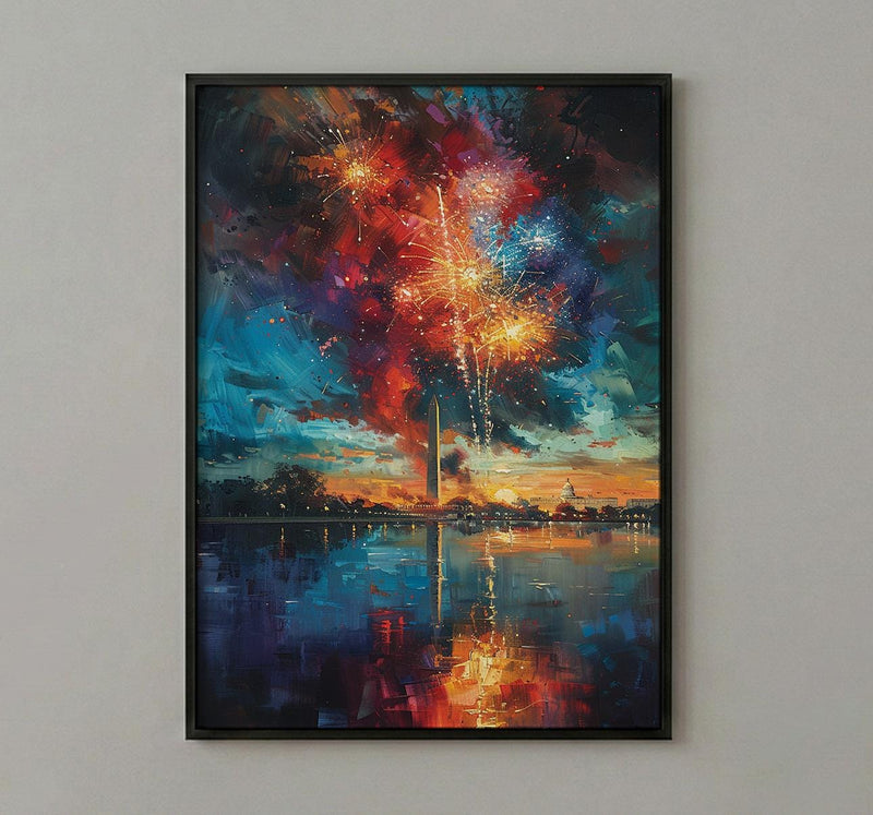 Washington Monument Poster, 4th of July Fireworks Decor - Patriotic City Art