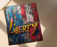 Liberty Abstract Poster, Patriotic Typography Decor - Red White Blue Art