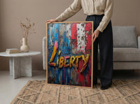 Liberty Abstract Poster, Patriotic Typography Decor - Red White Blue Art