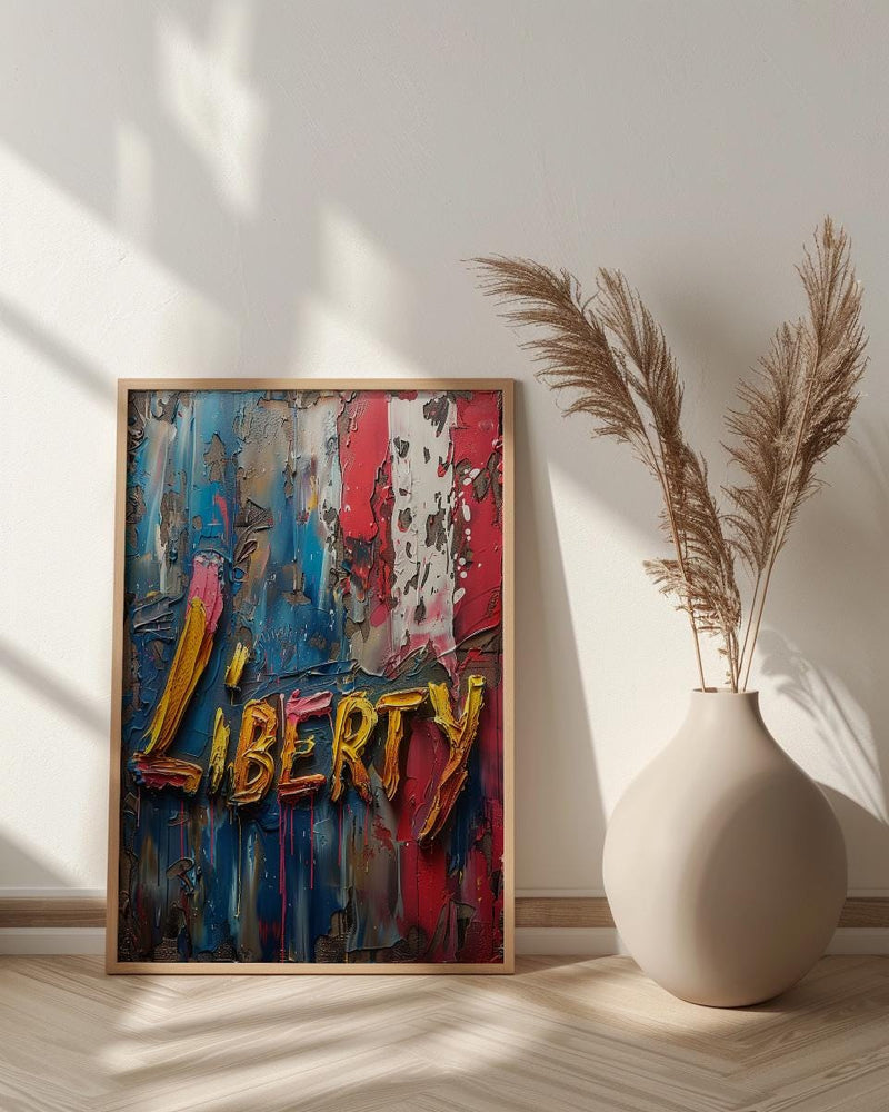 Liberty Abstract Poster, Patriotic Typography Decor - Red White Blue Art
