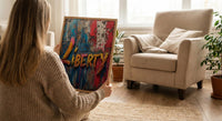 Liberty Abstract Poster, Patriotic Typography Decor - Red White Blue Art