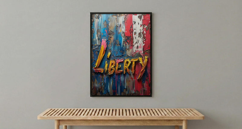 Liberty Abstract Poster, Patriotic Typography Decor - Red White Blue Art