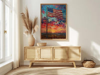 Historic American Flag Art Print, Rustic Fort Decor - Patriotic Twilight Poster