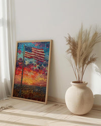 Historic American Flag Art Print, Rustic Fort Decor - Patriotic Twilight Poster