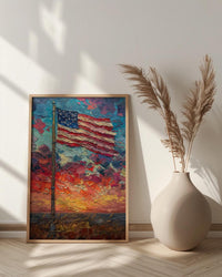 Historic American Flag Art Print, Rustic Fort Decor - Patriotic Twilight Poster