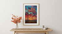 Historic American Flag Art Print, Rustic Fort Decor - Patriotic Twilight Poster