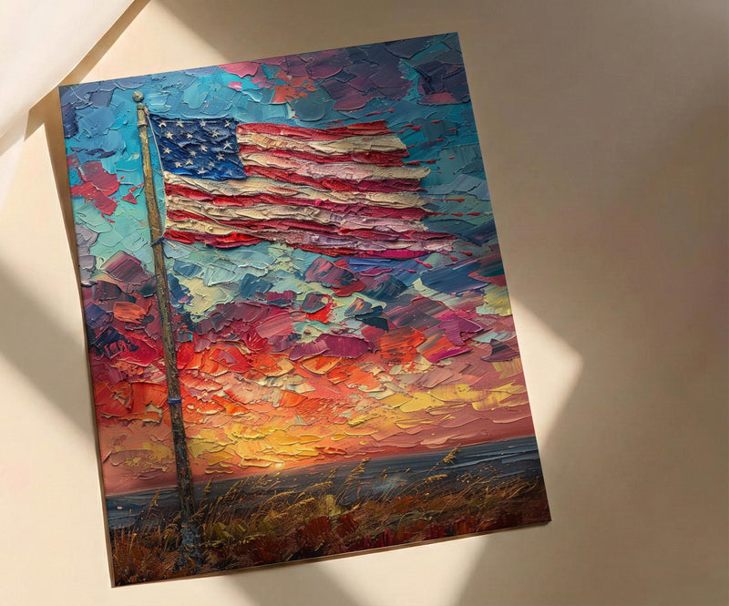 Historic American Flag Art Print, Rustic Fort Decor - Patriotic Twilight Poster