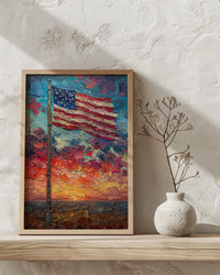 Historic American Flag Art Print, Rustic Fort Decor - Patriotic Twilight Poster