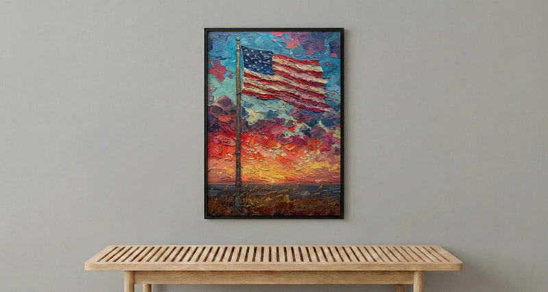 Historic American Flag Art Print, Rustic Fort Decor - Patriotic Twilight Poster