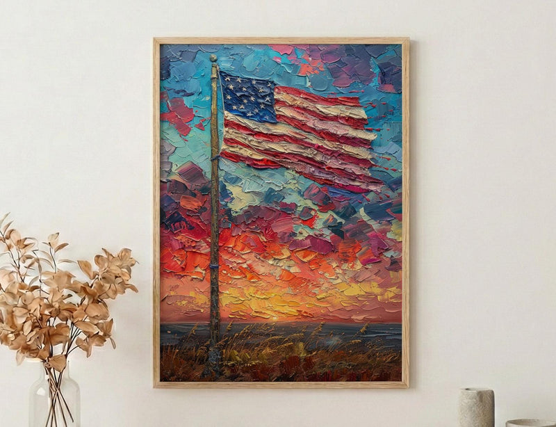 Historic American Flag Art Print, Rustic Fort Decor - Patriotic Twilight Poster