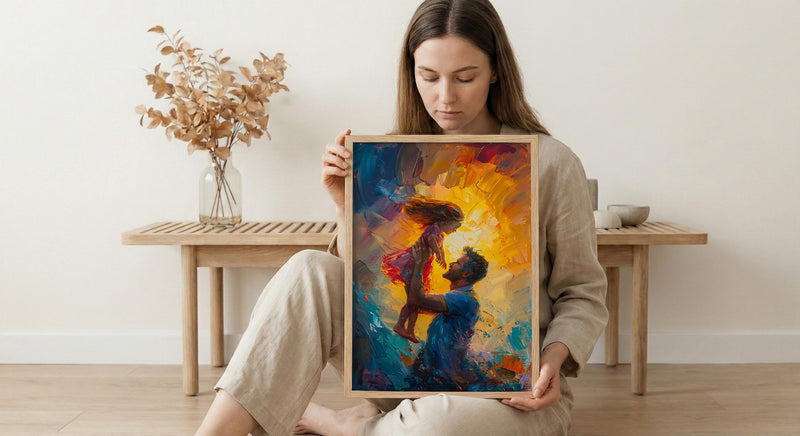 Father And Child Art Print, Father's Day Gift Decor - Summer Silhouette Poster