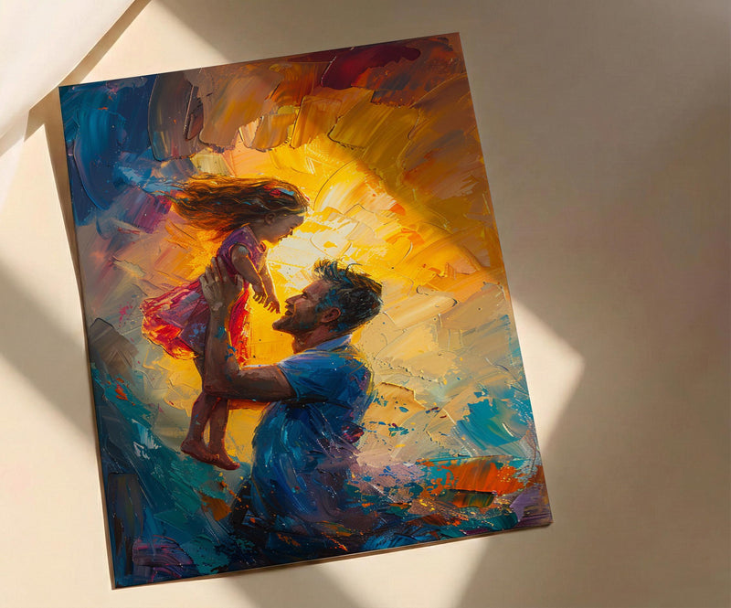 Father And Child Art Print, Father's Day Gift Decor - Summer Silhouette Poster